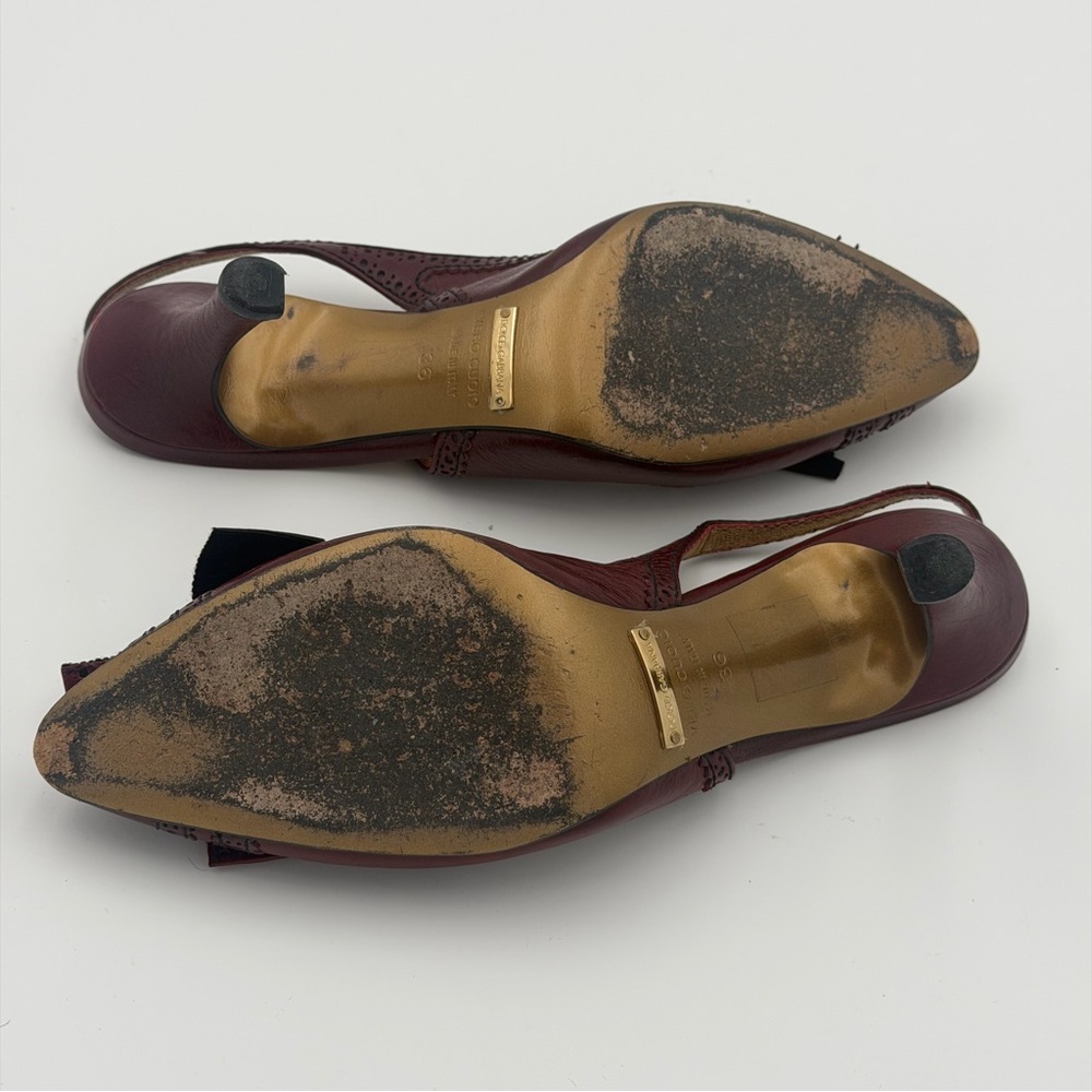 DOLCE & GABBANA BURGUNDY LEATHER SLINGBACK HEELS – IT 36 - Picture 5 of 7